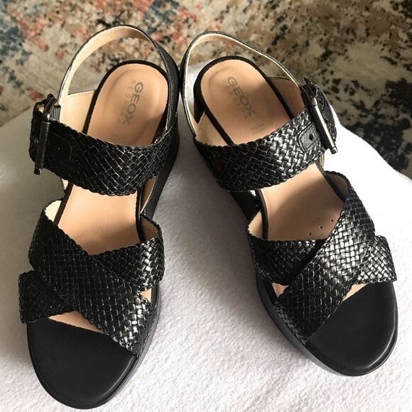 New Geox Sandals Wedge for Women Black 37 1/2 - Picture 2 of 12